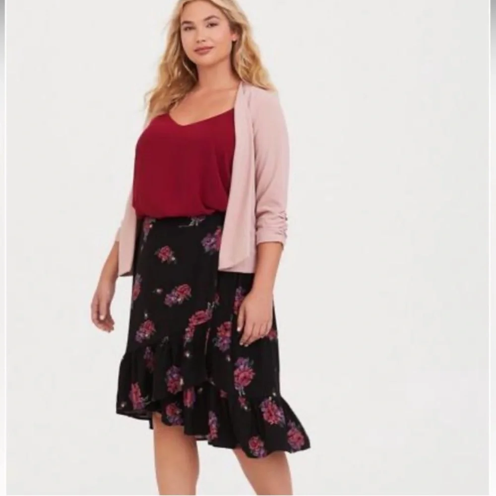 Torrid Floral Midi Challis Faux Wrap Skirt Size 2 - Picture 3 of 10